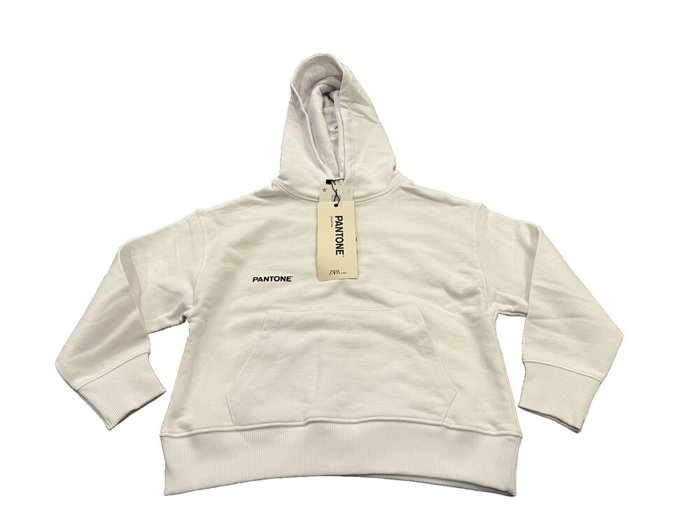 Zara Girls White Pantone Pullover Hoodie Sweatshirt Size 8 NWT
